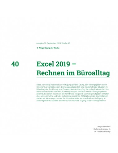 UdW 1940 Excel Rechnen im Büroalltag UdW 1940 Excel Rechnen im Büroalltag