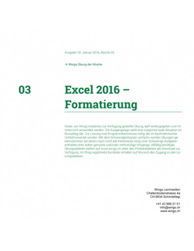 UdW 1603 Excel Formatierung