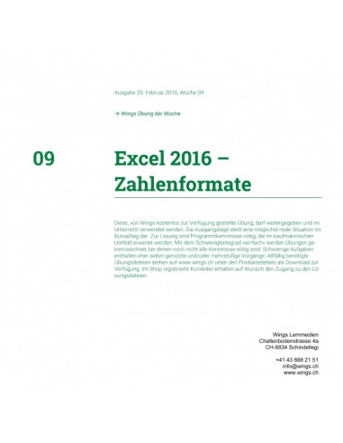 UdW 1609 Excel Zahlenformate